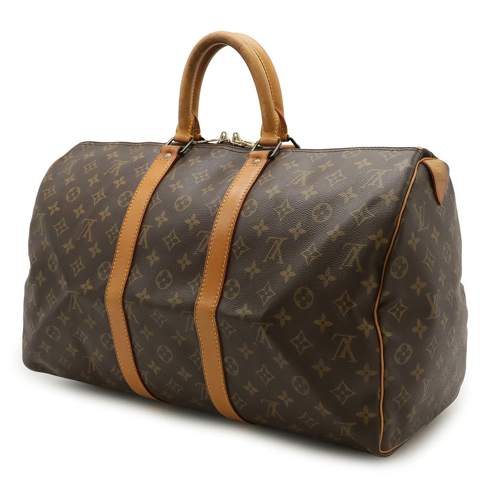 Louis Vuitton Monogram Boston Bag Handbag Travel Keepall Brown